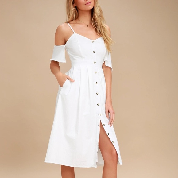 Lulus I’ve Got Love White Off-the-Shoulder Midi Dress NWT size Small - Picture 2 of 15